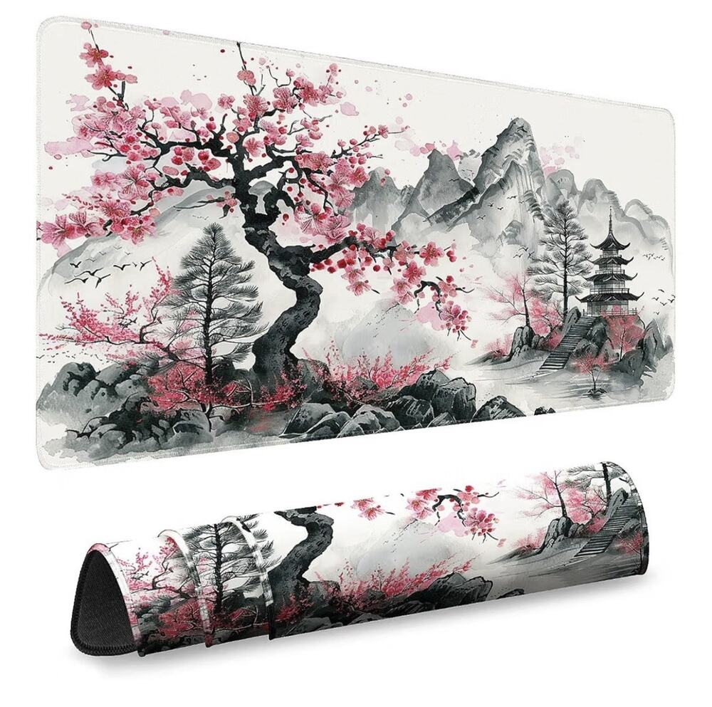Watercolor Cherry Blossom Large Gaming Mouse Pad,Mouse Pad Gaming 31.5 X 11.8 in